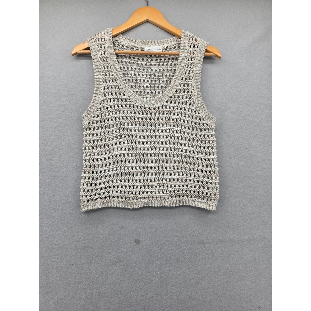 Lefties Open Knit Sweater Vest Beige White Marled Crochet Boho Tank Top Small